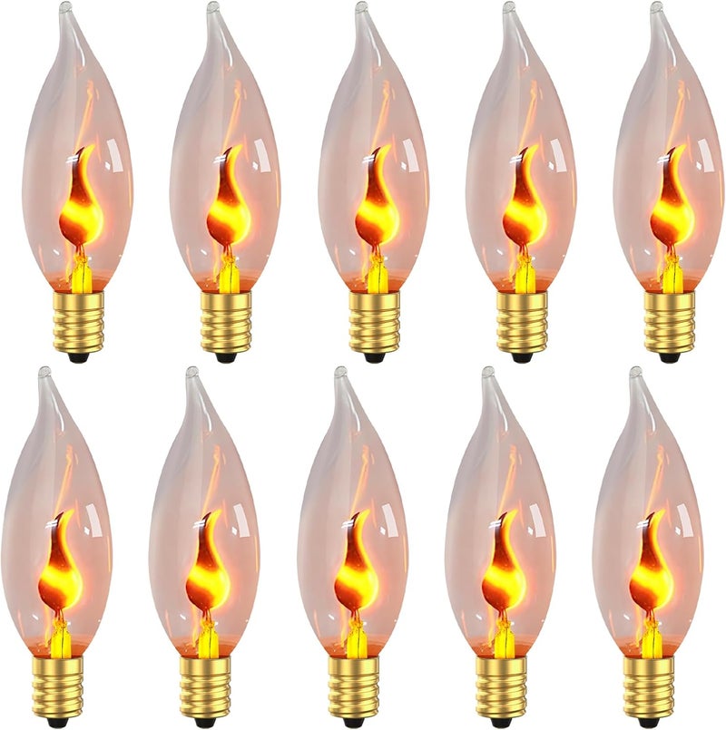 Hompavo Christmas Decorations, Upgraded Flame Light Bulbs, E12 Candelabra Small Base, Clear Glass Flickering Fire Bulb for Halloween Party Porch Indoor & Outdoor Home Decoration, 10 Pack - Image 1